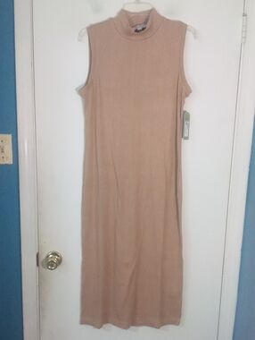 Nine Eight Sleeveless Mock Neck Ribbed Midi Dress NWT in Tan Camel